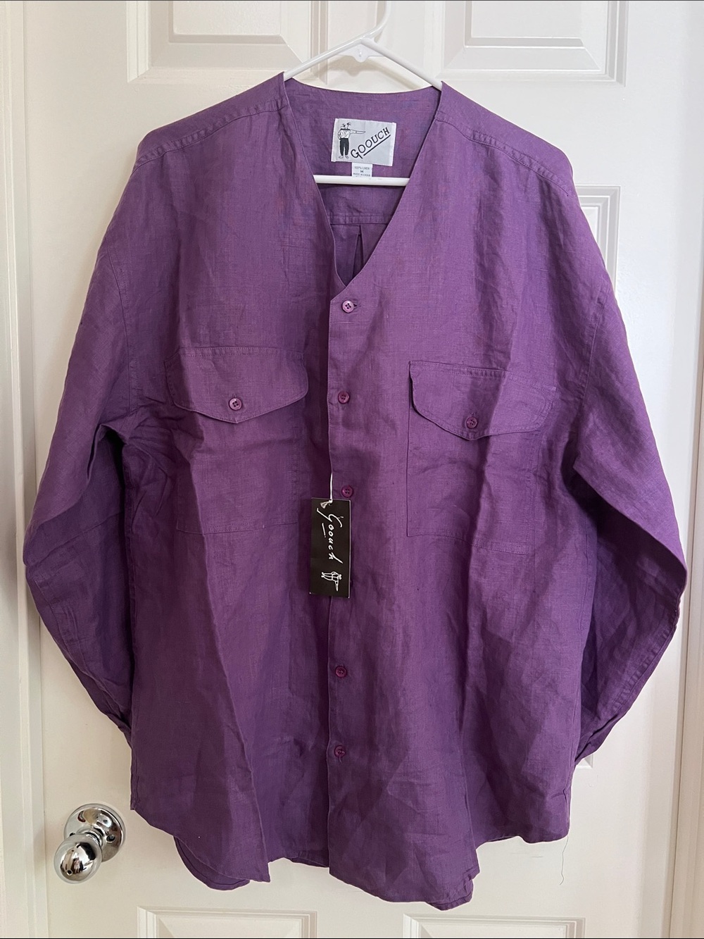 Gouch Men's Purple Casual Button-Down Shirt - Relaxed 100%Linen